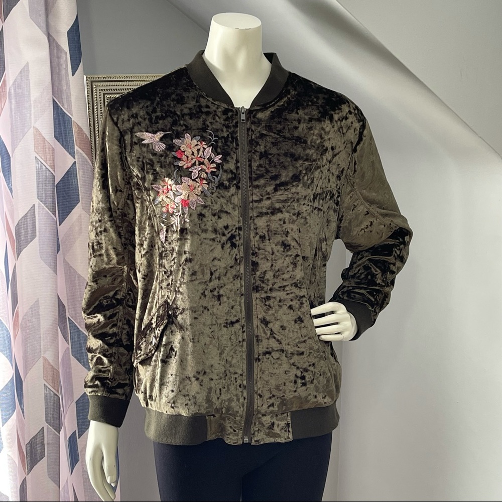 New Look Velour Bomber Style Jacket Green 1X
